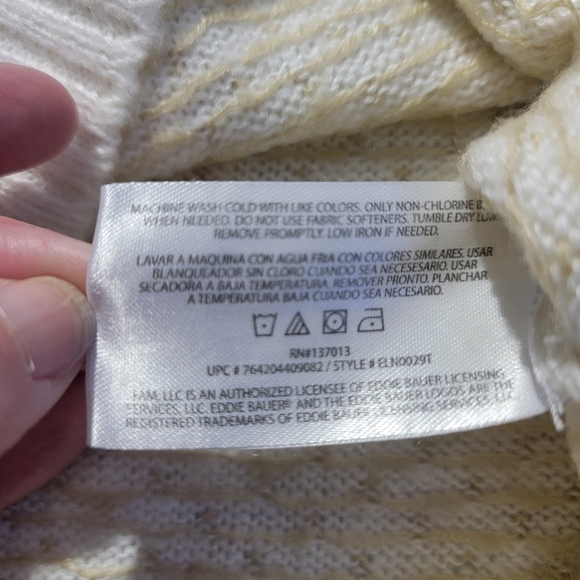 Eddie Bauer Cream Green Mock Neck Scandinavian Nordic Inspired Sweater Size M - Picture 9 of 11